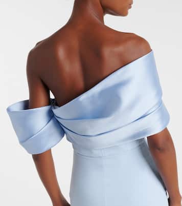 Alexis asymmetric off-shoulder gown | Solace London
