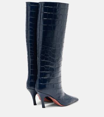 Mona croc-effect leather knee-high boots | Amina Muaddi