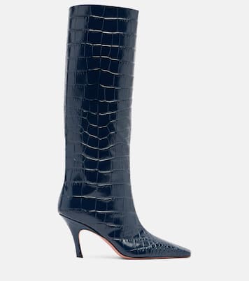 Mona croc-effect leather knee-high boots | Amina Muaddi