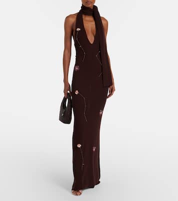 Stem floral-appliqué knitted maxi dress | Aya Muse