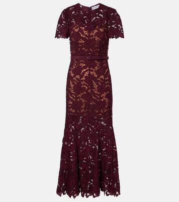 Belted floral guipure lace midi dress | Self-Portrait