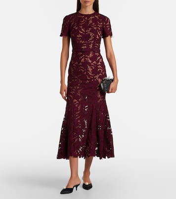 Belted floral guipure lace midi dress | Self-Portrait