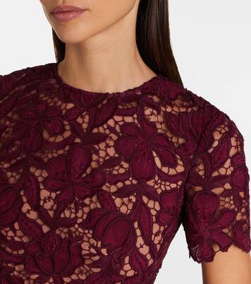 Belted floral guipure lace midi dress | Self-Portrait