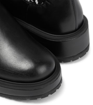 Jacquard knit-trimmed leather boots | Versace Kids