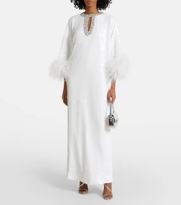 Maxikleid mit Federn und Kristallen | Self-Portrait