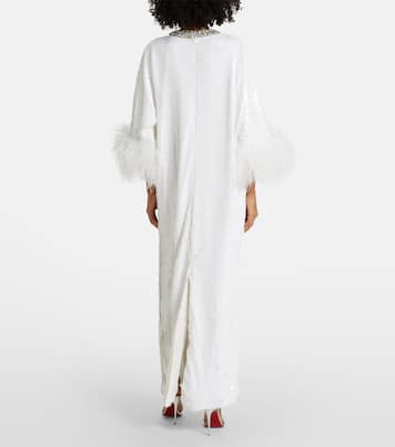 Maxikleid mit Federn und Kristallen | Self-Portrait