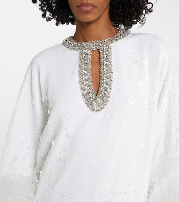 Maxikleid mit Federn und Kristallen | Self-Portrait