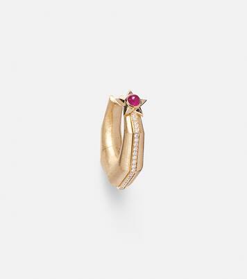 Baba Medium 18kt gold single hoop earring with diamonds and ruby | Marie Lichtenberg