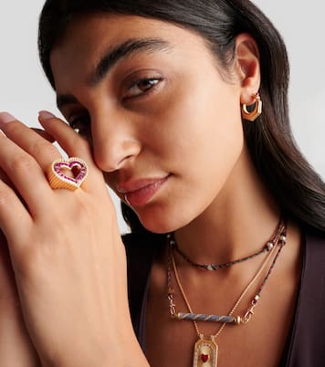 Baba Medium 18kt gold single hoop earring with diamonds and ruby | Marie Lichtenberg