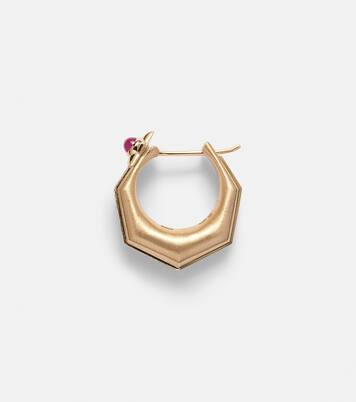 Baba Medium 18kt gold single hoop earring with diamonds and ruby | Marie Lichtenberg