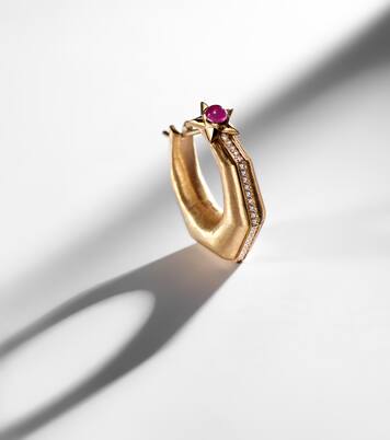 Baba Medium 18kt gold single hoop earring with diamonds and ruby | Marie Lichtenberg