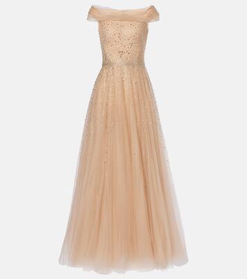 Robe longue Shayla en tulle à ornements | Jenny Packham