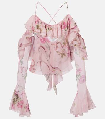 Ruffle-trimmed floral silk top | Blumarine