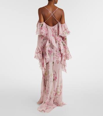 Ruffle-trimmed floral silk top | Blumarine