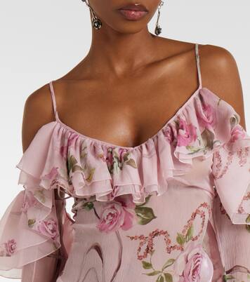 Ruffle-trimmed floral silk top | Blumarine