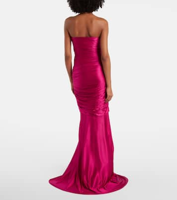 Abito lungo in raso con ruches | Balmain