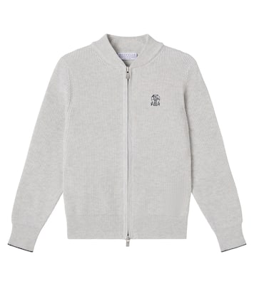 Ribbed-knit cotton zip-up cardigan | Brunello Cucinelli Kids