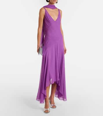 Mystica asymmetric georgette midi dress | De La Vali