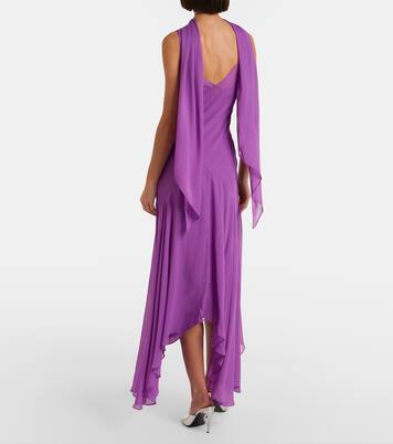 Mystica asymmetric georgette midi dress | De La Vali