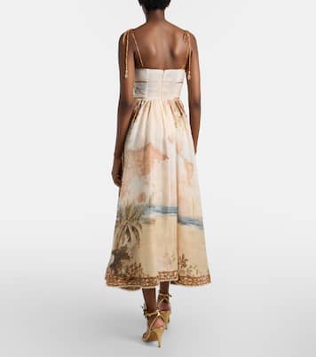 Mahon printed linen midi dress | Zimmermann