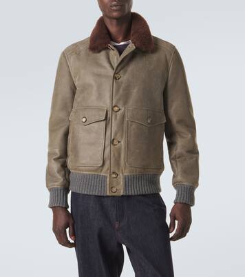 Shearling-lined leather blouson jacket | Brunello Cucinelli