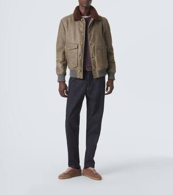Shearling-lined leather blouson jacket | Brunello Cucinelli