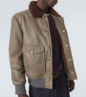 Shearling-lined leather blouson jacket | Brunello Cucinelli