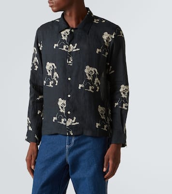 Football Silhouette printed linen shirt | Bode