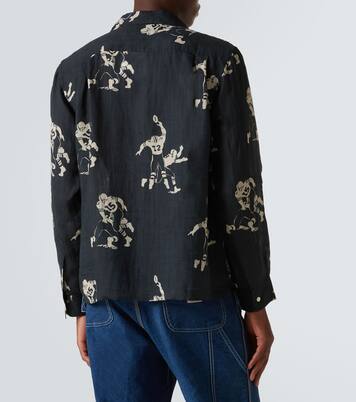 Football Silhouette printed linen shirt | Bode