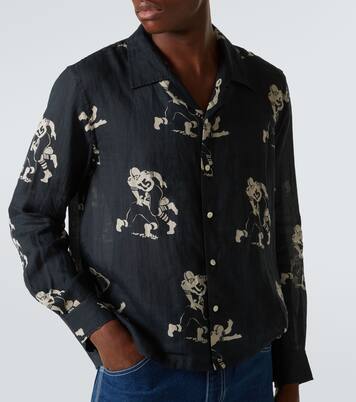 Football Silhouette printed linen shirt | Bode