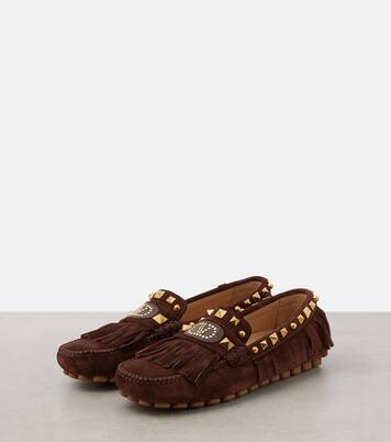 VLogo fringed suede driving shoes | Valentino Garavani