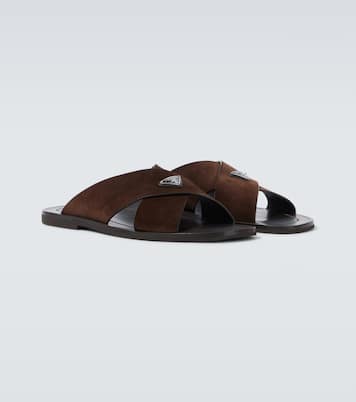 Mules en daim et cuir à logo | Prada