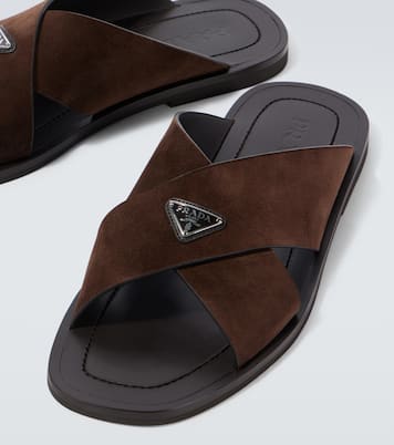 Mules en daim et cuir à logo | Prada