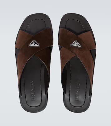 Mules en daim et cuir à logo | Prada