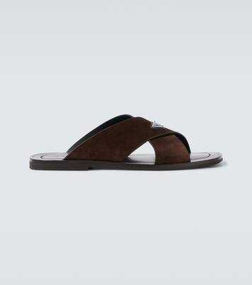 Mules en daim et cuir à logo | Prada
