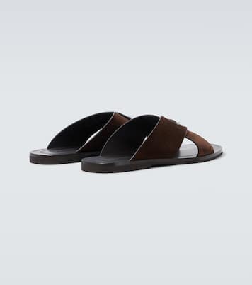 Mules en daim et cuir à logo | Prada