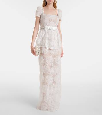 Robe longue en tulle et dentelle | Self-Portrait