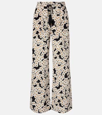 Floral silk crêpe de chine wide-leg pants | Valentino