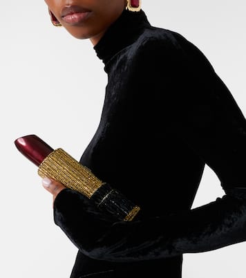 Lipstick Burgundy Glitter clutch | Judith Leiber Couture