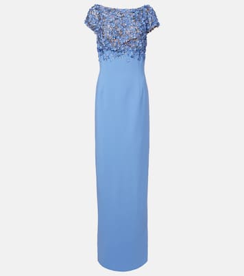 Robe Porcelain Flower en laine mélangée à ornement | Oscar de la Renta