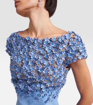 Robe Porcelain Flower en laine mélangée à ornement | Oscar de la Renta
