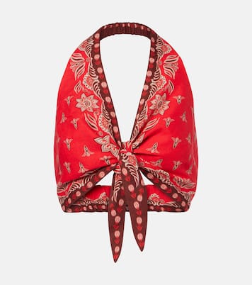 Ainika Garden halterneck linen-blend crop top | Farm Rio