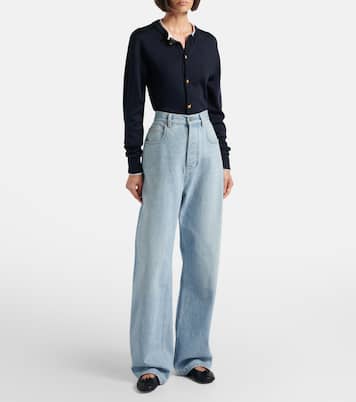Wide-Leg Jeans Intrecciato mit Leder | Bottega Veneta