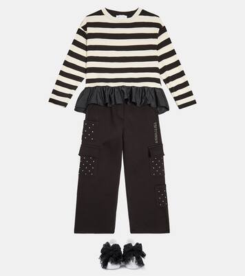 Striped jersey and satin top | Monnalisa