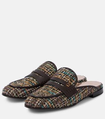 Leather-trimmed bouclé mules | Gianvito Rossi