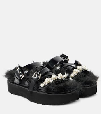 Verzierte Plateausandalen aus Leder mit Faux Fur | Simone Rocha