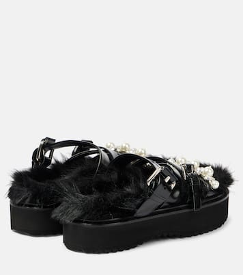 Verzierte Plateausandalen aus Leder mit Faux Fur | Simone Rocha