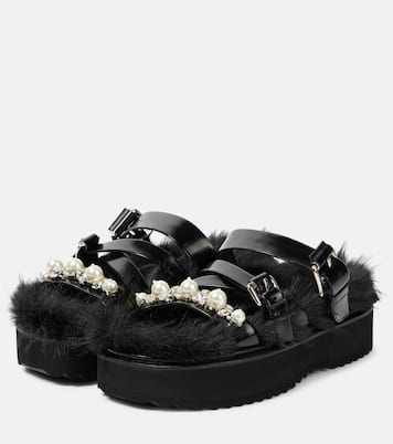 Verzierte Plateausandalen aus Leder mit Faux Fur | Simone Rocha