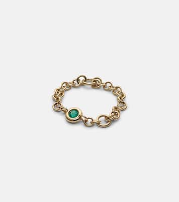Gravity Estrella 18kt gold chain ring with emerald | Spinelli Kilcollin