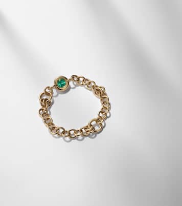 Gravity Estrella 18kt gold chain ring with emerald | Spinelli Kilcollin